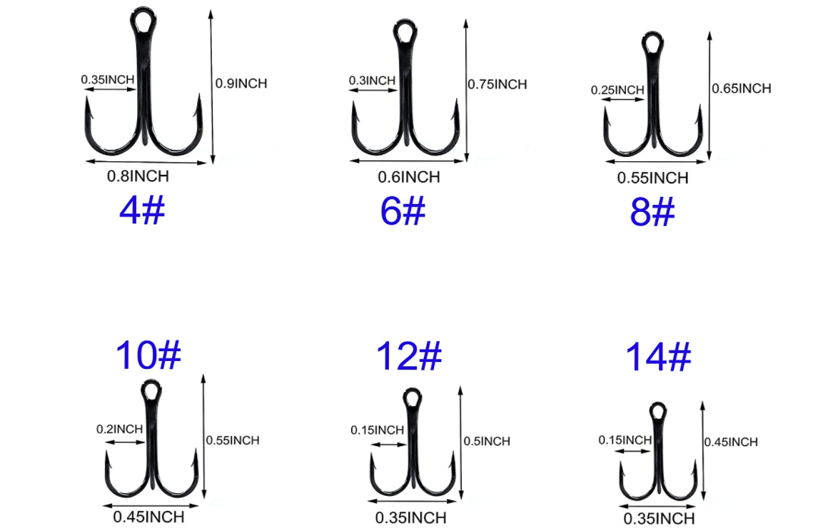 Barbed Treble Hook Sizes 14-6 Fishing Sea Trebles Spinning Rigs